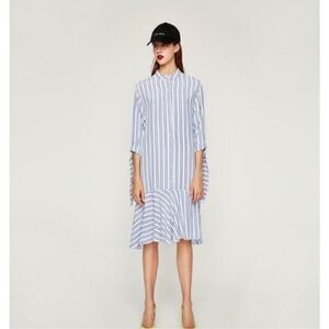 Zara Trafaluc High Low Vertical Striped 3/4 Sleeve Dress SZ XS (fits oversized)‎